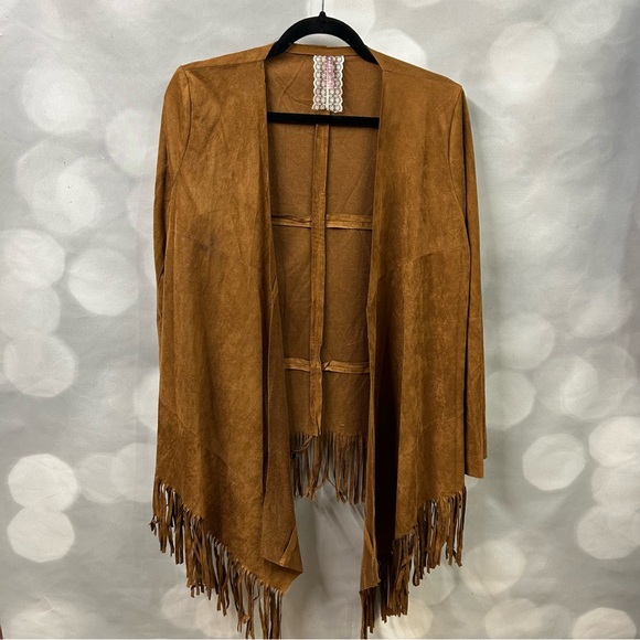Maeve Jackets & Blazers - Mauve brown faux suede fringe tasseled open‎ long sleeve cardigan jacket size M